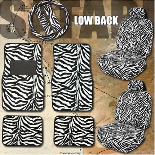 11pc Safari Zebra Car Mats Seat Steering Wheel Cover Set