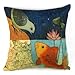 Bird & Fish in the Two World Forever Throw Pillow Case Sham Decor Cushion Covers Square 18*18 Inch Beige Cotton Blend Linen