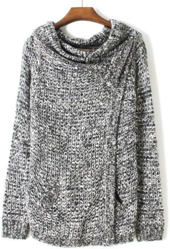 Fashion Womens Cardigan Stylish Cool Grey Draped Neck Long Sleeve Loose Sweater