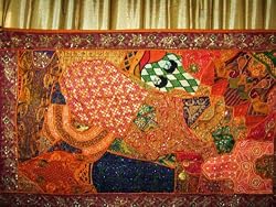 Orange Spectacular Zardozi India Sari Tapestry Wall Hanging Throw Large