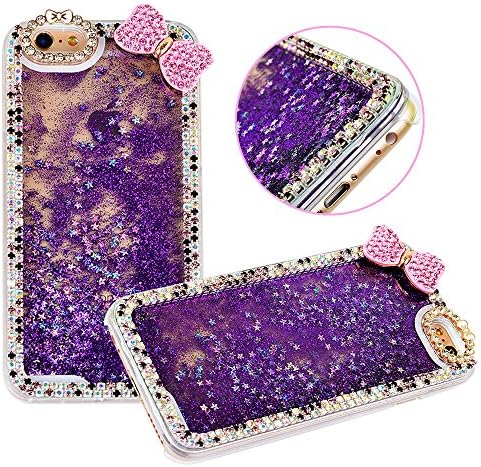 Case for Apple iPhone 6,IFSCASE® Cover for iPhone 6,Case for iPhone 6 with 5.5 inch Screen,Hard Case for iPhone 6,Creative Design Flowing Liquid Floating Luxury Diamond Crystal Butterfly/Lipstick Lips/ Faux Fur Rhinestone 3D Bling Glitter Sparkle Falling Stars Hard Case For Apple iPhone 6 With 5.5 inch Screen With 2PCS Free IFSCASE® Lovely Elephant Portable Silicon Phone Holder Stand Stents (Bowknot-Purple)