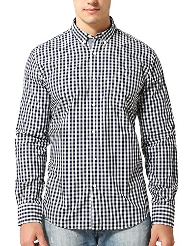Bentibo Mens Black Gingham Long Sleeve Casual Button Down Cotton Dress Shirt