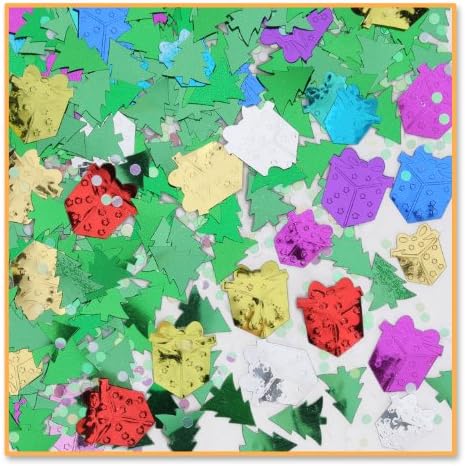 BeistleChristmas Tree and Gift Boxes Cutout Plastic Confetti, 1 Pack