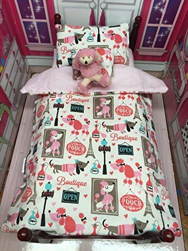 16-18 inch 5 piece Doll Pooch/Paris Cafe bedding set FITS American Girl with plush poodle dog!