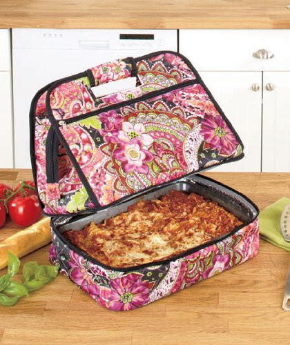 Quilted Casserole Carrier - Black/Pink Floral Design