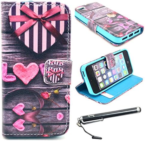 iPhone 5S Case, iPhone 5 Case, Speedtek LOVE Pattern Premium PU Leather Wallet Flip Protective Skin Case with Magnetic Closure for Apple iPhone 5 5G (2012) & iPhone 5S (2013) (Built-in Credit Card/ID Card Slot)