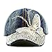 The Hat Depot 200 Bling Jewel Rhinestone Rose Patch Washed Denim Baseball Cap