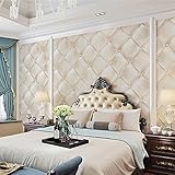 SOOMJ リビングルームベッドルーム、ベージュのための3Dフェイクレザーテクスチャソフト・ウォールミューラルの壁紙ロール