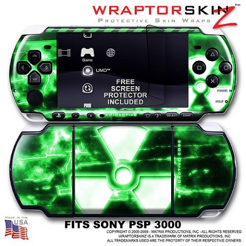 Radioactive Green WraptorSkinz Skin and Screen Protector Kit fits Sony PSP 3000