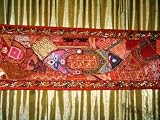 Christmas Red Spectacular Beaded Sari Tapestry Wall Hanging Table Runner