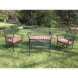 4pc Iron Outdoor Deep Seating Tropico Settee Patio Set: Black