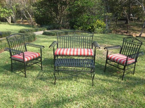 4pc Iron Outdoor Deep Seating Tropico Settee Patio Set: Black