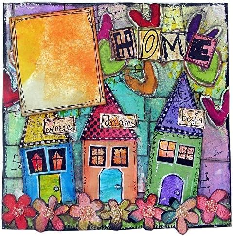 Home Scrapbook Page, Mixed Media Frame, Scrapbook Page, Wall Art, Photo Art Work, Colorful House Frame, Colorful Homes, Graduation Gift, Original Art, OOAK artwork