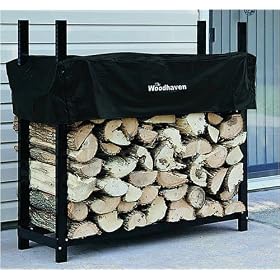 Woodhaven 1/4 Cord Outdoor Fire Wood Storage Rack with Cover - Black - 48 in.