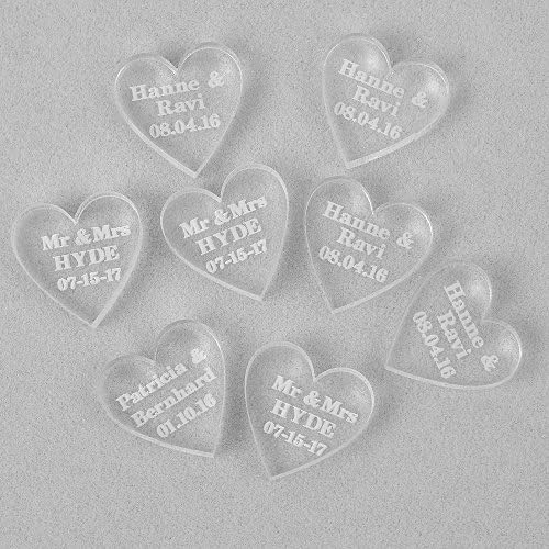 Ys2015 Mini Personalized Laser Engraved Mirror &amp; Clear Love Hearts Wedding Table Decor Favors Customized Size 2 Cm 2Cm 50 Pieces (Clear)