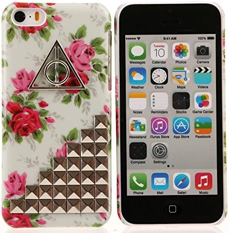 Iphone 5C Case USBerry DIY Punk Style Unique Fashion 3D Handmade Pyramid Nails Studs on Flower Hard Solid Skin for Iphone 5C DIY Cover Case