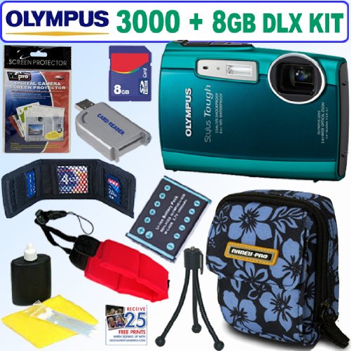 Olympus Stylus Tough 3000 12 MP Digital Camera (Green) + 8GB Deluxe Accessory Kit