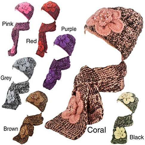 Kate Marie 'Sarah' Handcrafted Twisted Color Yarn Beanie Cap & Scarf Two Piece Set
