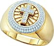 Mens Yellow Gold Diamond Cross Ring Size 10