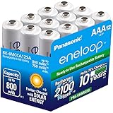 Panasonic BK-4MCCA12SA Eneloop AAA 2100 Cycle Ni-MH Pre-Charged Rechargeable Batteries, 12 Pack