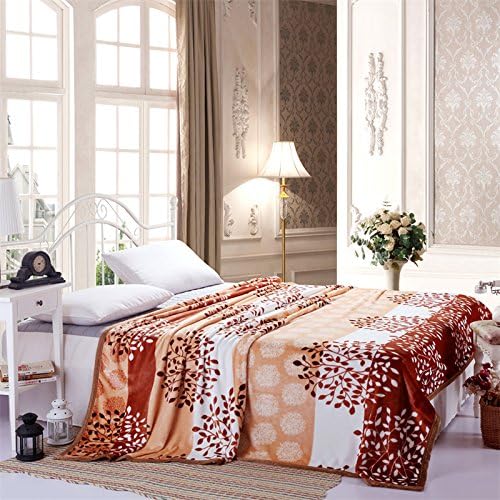 Flannel Gold Tree Plaid Adult Girl Machine Washable Fleece Blanket (KING: 200*230cm)