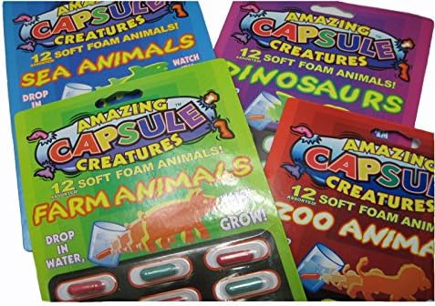 Grow in Water Soft Animal Magic Capsules~Various Themes: 1 Package of Twelve (12) Different Creatures
