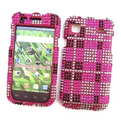 Samsung Vibrant T959 Galaxy S (T-Mobile) Snap-on Protector Hard Case Rhinestone Cover "Pink Plaid" Design