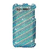 Blue/ Silver Lines With Full Rhinestones Hard Protector Case Cover For HTC  ....