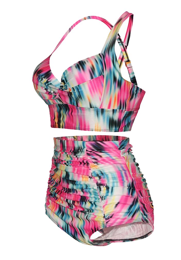 Haicoo Plus Size High Waist Vintage Retro Bikini Women Push Up Separate Swimwear