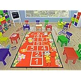Hopscotch Kids Rug Red Children's Playground Design Non-skid (No-slip) Area Rug (3'3"x5'0") 39 Inch By 59 Inch