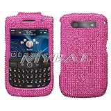 Sparkling Hot Pink Solid Color Premium Luxury Rhinestones Full Diamond Bling Blackberry 8900 Curve Snap on Hard Cell Phone Case