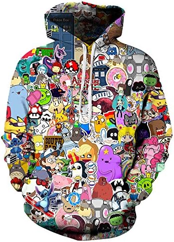 ROSEBE Men Unisex Couple 3D Digital Printing Anime Large Collection Drawstring Hoodie Sweatshirt Polluver