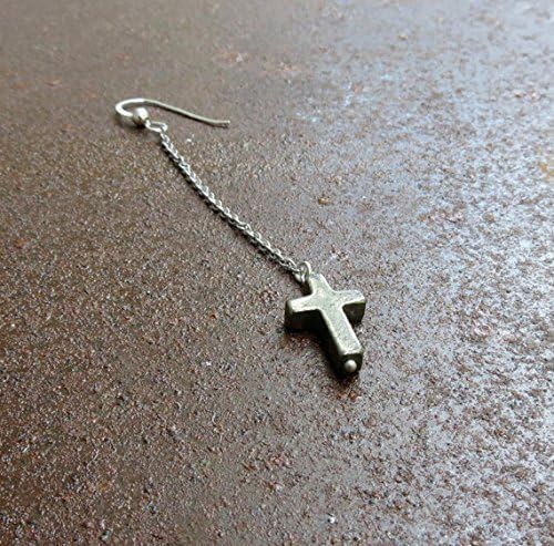 Single Earring, Cross Earring, Long chain earring, Pyrite Cross Earring, Goth Earring, Gothic Earring, Punk