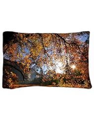 Home: Microfiber Peach Queen Size Soft And Silky Decorative Pillow Cases -Nature branch trees sun images autumn leaves yellow gold gleam - Natrue Pillowcases