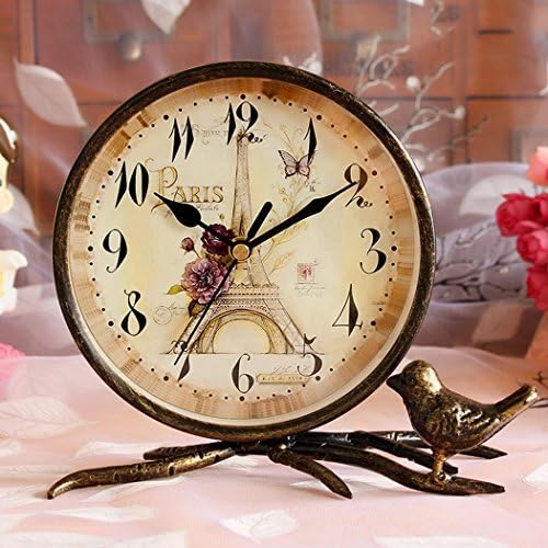 Sweet Home Gift Simple Bronzed Decorative Copper Table Top Clock Iron Eiffel Tower