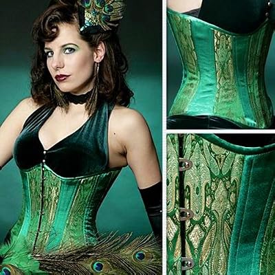 Timeless FS-18 Emerald Silk with Gold & Silver Brocade and Green Inserts Underbust Corset img