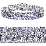 22.30 Carat Genuine Tanzanite 3-Row Silver Bracelet
