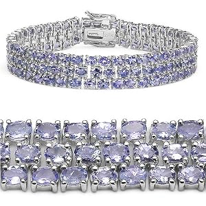 22.30 Carat Genuine Tanzanite 3-Row Silver Bracelet by JewelzDirect