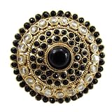 Iba Gorgeous Black Crystal Ring Kundan Polki Adjustable New Bollywood Style Jewelry