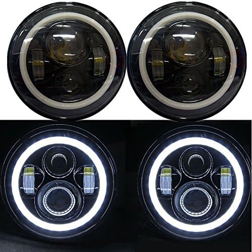 2Pcs 7 Inch Round LED Projector Headlight with White Signal Halo Ring for Jeep Wrangler JK LJ CJ Hummer