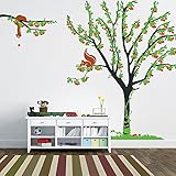Pop Decors Removable Vinyl Art Wall Decals Mural, Cherry Tree with Squirrels