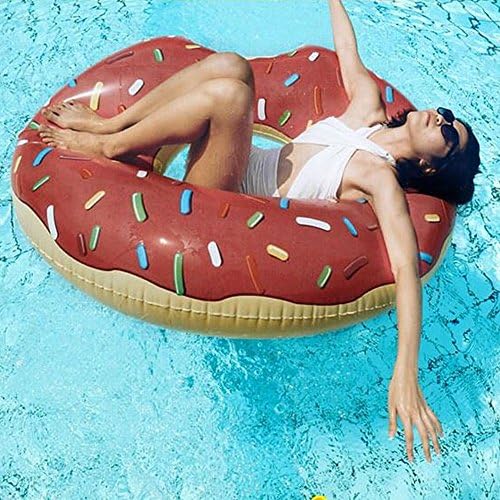 Chocolate Giant Inflatable Donut Pool Float Lounger Water Tube Swimming Raft, Frosted with Rainbow Sprinkles 47Inch