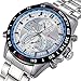 Voeons Mens Watches Luminous Hands Silver Band Blue Dial with Calendar