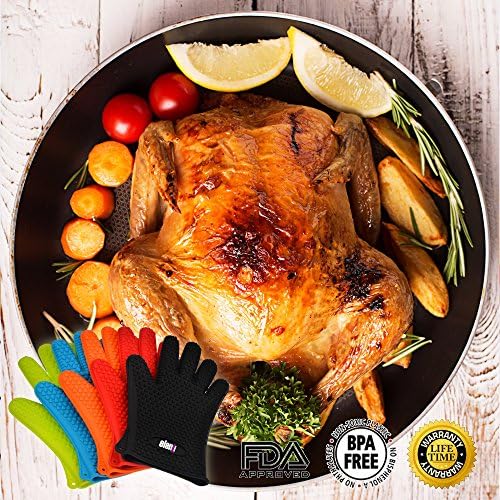 Silicone Cooking Gloves Heat Resistant Mitts, EXTRA Thick Five Finger Design for XXL Protection as Creative Baking Grilling &amp; Gardening Gloves, from Elenji.Take Care of your Safety Now! (Wine-Red)