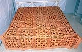Indian Rajrang Handmade Mirror & Embroidered Work Cotton Bed Sheet Bedsprea ....