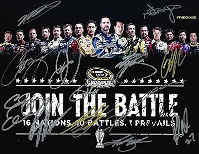 16X AUTOGRAPHED 2015 Chase for the Sprint Cup Playoffs JOIN THE BATTLE (16 Nations. 10 Battles. 1 Prevails.) Promotional 9X11 Group Picture Champion Signed NASCAR 9X11 Large Glossy Photo with COA (Signed By: Jeff Gordon, Dale Jr, Kyle Busch, Kevin Harvick