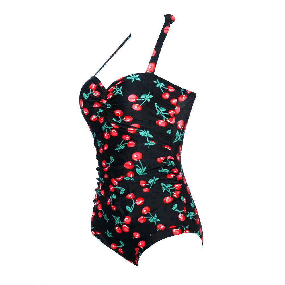 JOYMODE Women's One Piece Cherry Print Floral Bikini Monokini Set Push