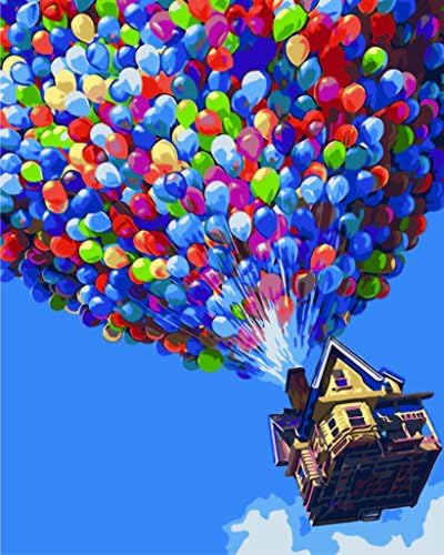 DIY Fans® New Paint by Number Kits for Adults Kids - Balloon Flying House 16x20 inch Linen Canvas without Wooden Frame