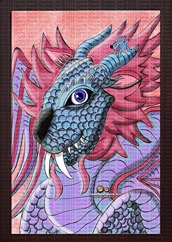 Print - Dragon Kittyterrus Dragon and Roger the Windsurfing Rabbit 13" x 19" Fine Art Print in Brown Frame