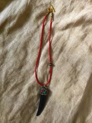 Black Tibetan naga conch shell tusk pendant necklace